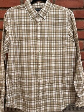 Banana Republic Tan & White Plaid Button-Down Shirt